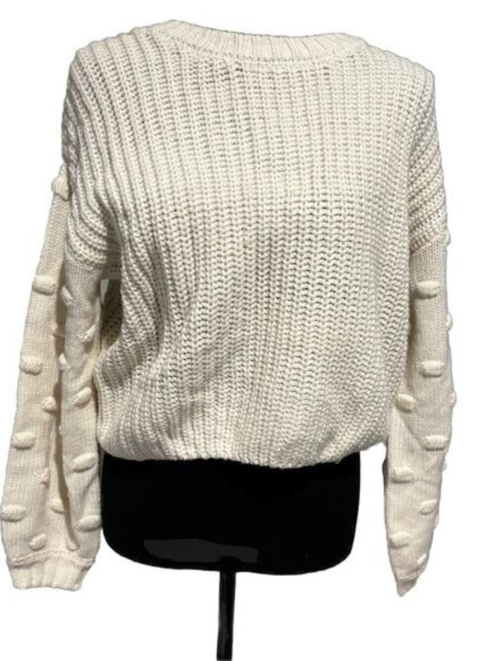 Jessica Simpson Womens Sz M Cream  Popcorn Sleeve Knit Sweater Capsule Cozy Chic